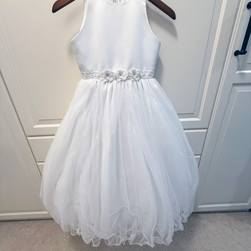 Beautiful Joan Calabrese White Communion / Flower Girl Dress Size 7 + Jacket EUC